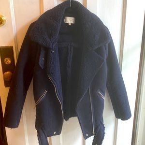 J.O.A. Navy Shearling Jacket - Medium